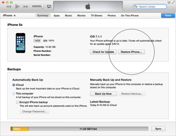 Restore iPhone bằng iTunes giúp mở khóa iPhone bị vô hiệu hóa